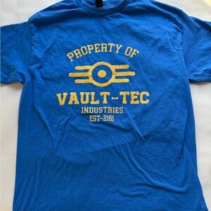 Gildan Blue Vault-Tec Graphic Tee with Yellow Print Fallout Unisex M adult